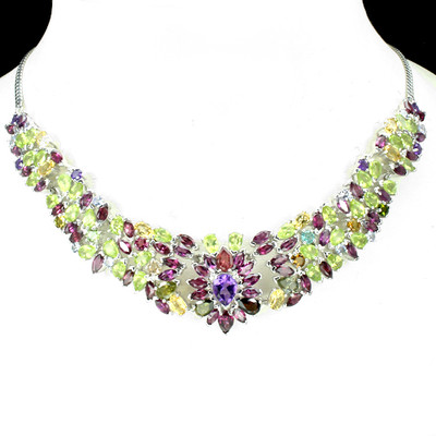 ECHTER Amethyst Citrin Peridot Rhodolith Granat Sterling 925 Silber LIB Halskette