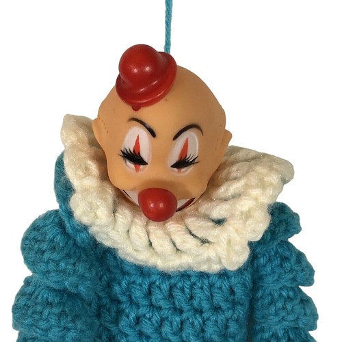 Vintage Handmade YoYo Circle Crochet Clown Doll Teal Blue Long Legs Arms - Picture 5 of 10