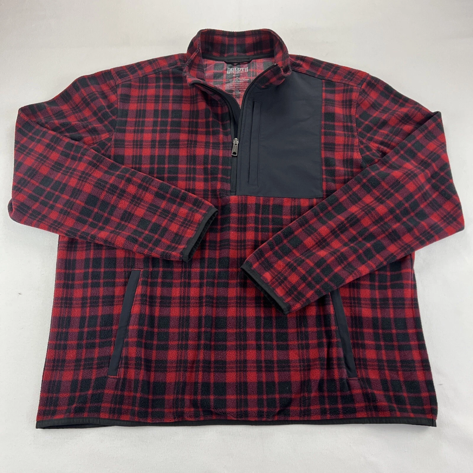 Duluth Trading 1/4 Zip Pullover Sweater Mens L Classic Red & Black Buffalo Plaid