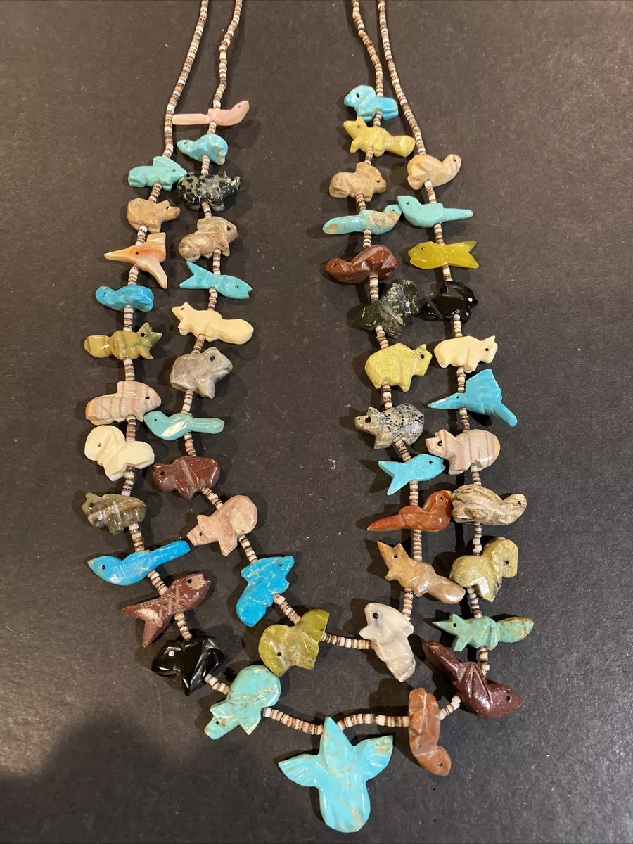 Zuni Fetish Necklace Sterling Multi Stone Animal 2 Strand Artisan