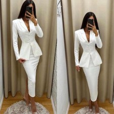 Women's Wrap Buttock Skirt Suit Pearl Set Formal Business Wedding Party 2 Pcs