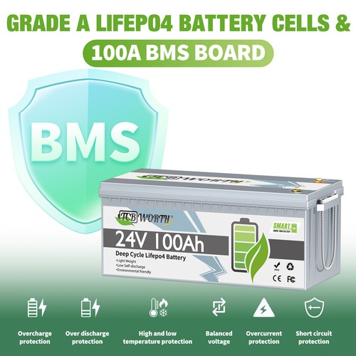 2X Batteria litio 24V 100Ah LiFePO4 solare camper barca batteria BMS 10000+cicli - Foto 3 di 11