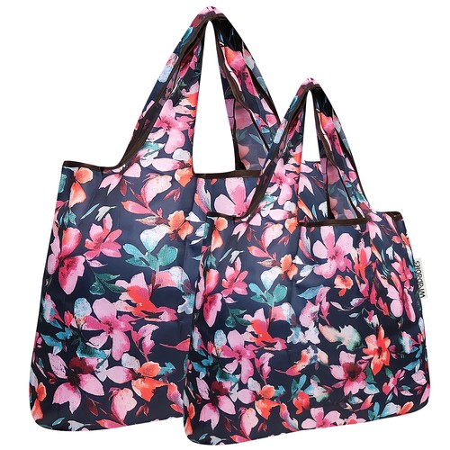 Wrapables Large & Small Foldable Tote Nylon Reusable Grocery Bags, Set of 2 - Picture 42 of 51