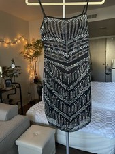 FASHION NOVA Black Dress Silver Embellished  Cocktail Mini Strapped Women Medium