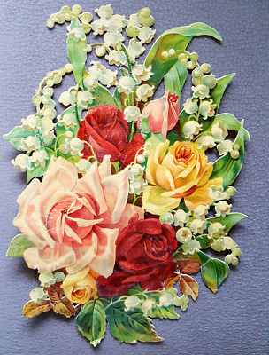 Alte Riesen-Oblate Glanzbild Poesiealbum Scrab Blumenbukett um 1900 18 x 13,5 ra