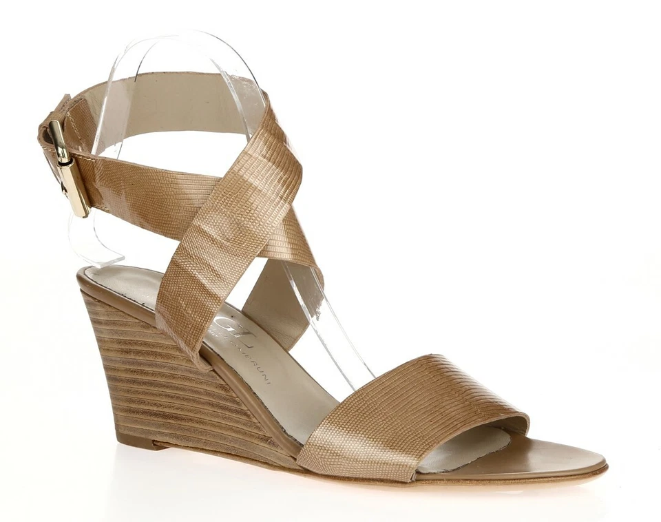 Sandalias de tacón de cuña AGL beige tostado con hebillas al tobillo talla 40 para mujer Foto 4 de 4