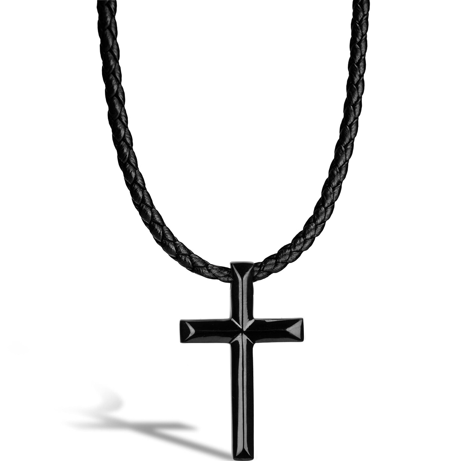 SERASAR, Collar de Cuero para Hombre "Cross" con Colgante de Acero Inoxidable