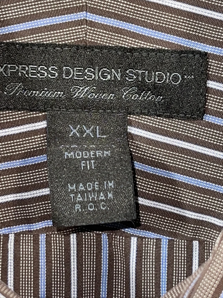 Express Mens 2XL  Long Sleeve Button Up Brown Stripe Shirt Premium Cotton MS47 - Image 4 of 4