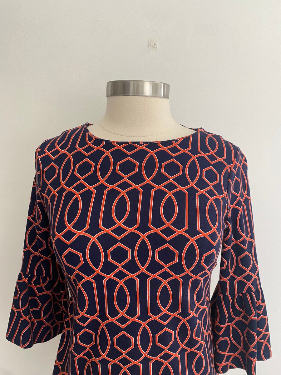 ベル Jude Connally Navy Blue Printed 3/4 Bell Sleeve Top sz XS | eBay