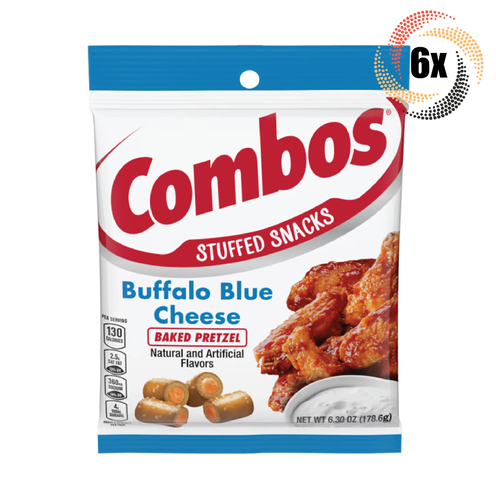 6 упаковок комбинированных закусок с начинкой из печеных крендельков со вкусом голубого сыра Buffalo | 6,3 унции