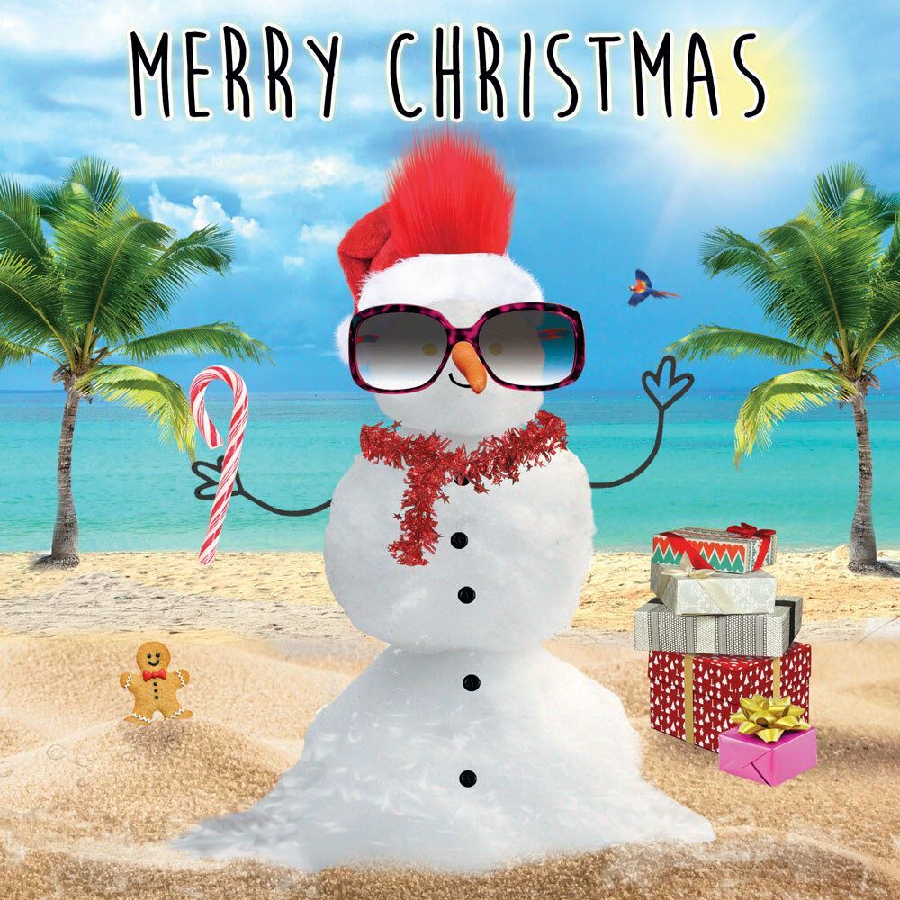 Tarjeta De Navidad Muñeco De Nieve Con Gafas De Sol - Acabado Esponjoso Y Goggly