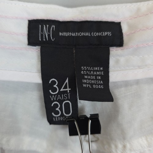INC International Concepts Linen Ramie Pants Roll Tab Men 34x30 White Button Fly - Picture 13 of 15