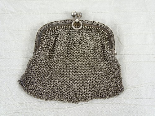 Antique French Solid Silver Mesh Ladies Twin Compartment Double Purse - Picture 2 of 14