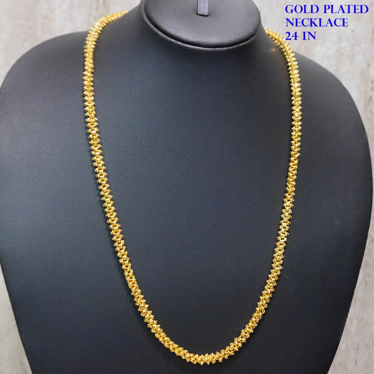 New 24K Yellow Gold Necklace Fine Curb Link Fashion Chain L 24 IN