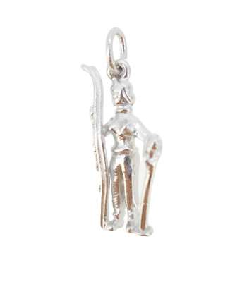 Charm Fisher LeStage Sterlingsilber weibliche Dame Skifahrer dreidimensional SDO283