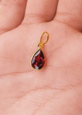 Natural Red Garnet Gold Pendant ,18K Solid Yellow Gold Handmade Charm Necklace