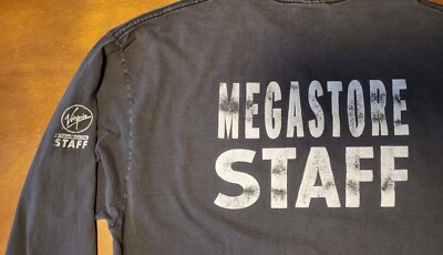VIRGIN MEGASTORE DENVER vintage 90s LNG SLV t-shirt -Y2K Tower Wax Trax Empire