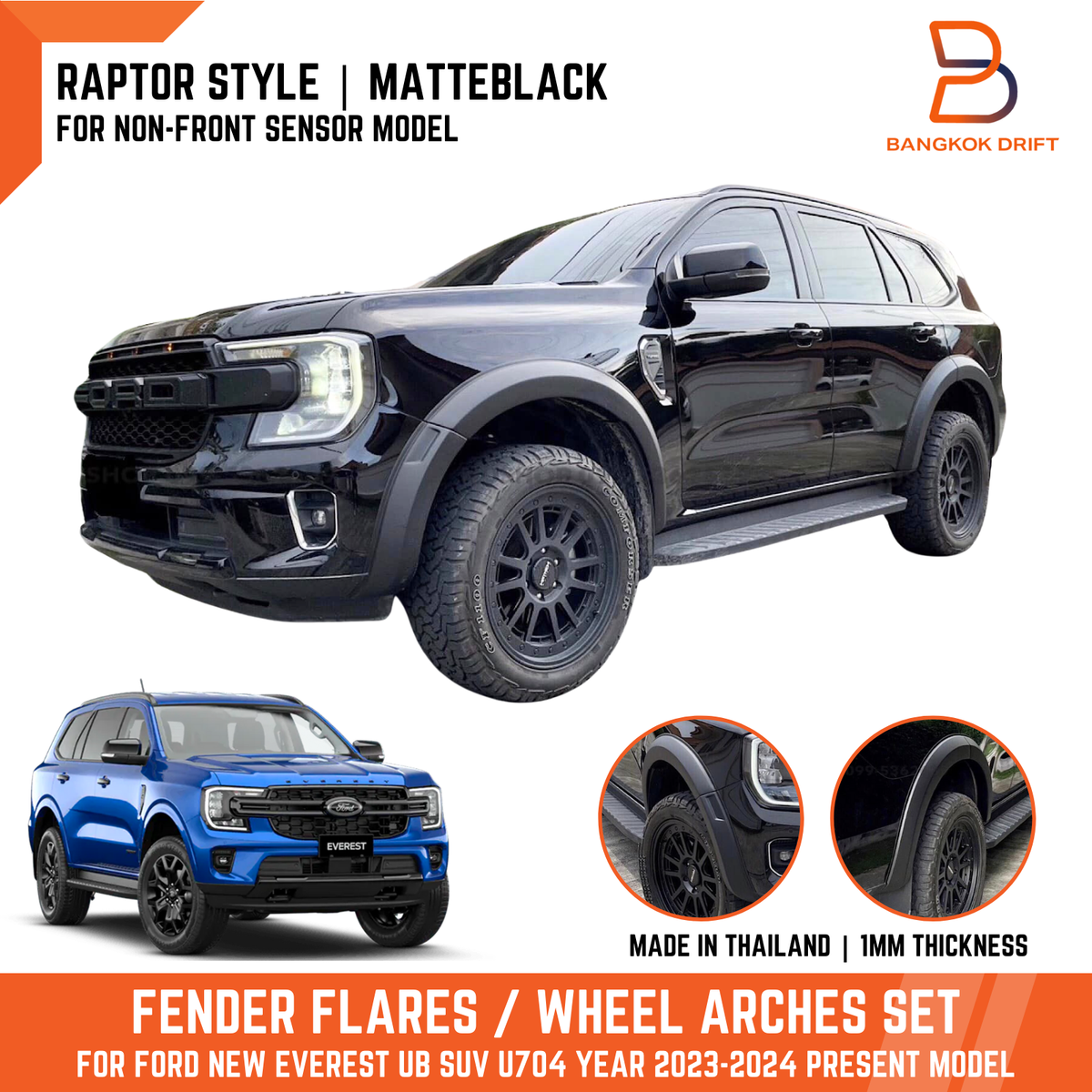 MATTEBLACK FENDER FLARES ARCH FOR FORD EVEREST UB U704 22-24 NO