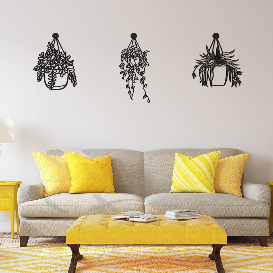 Zhengmy Black Metal Flower Vase Wall Decor, 3 Pcs Black Bathroom Wall