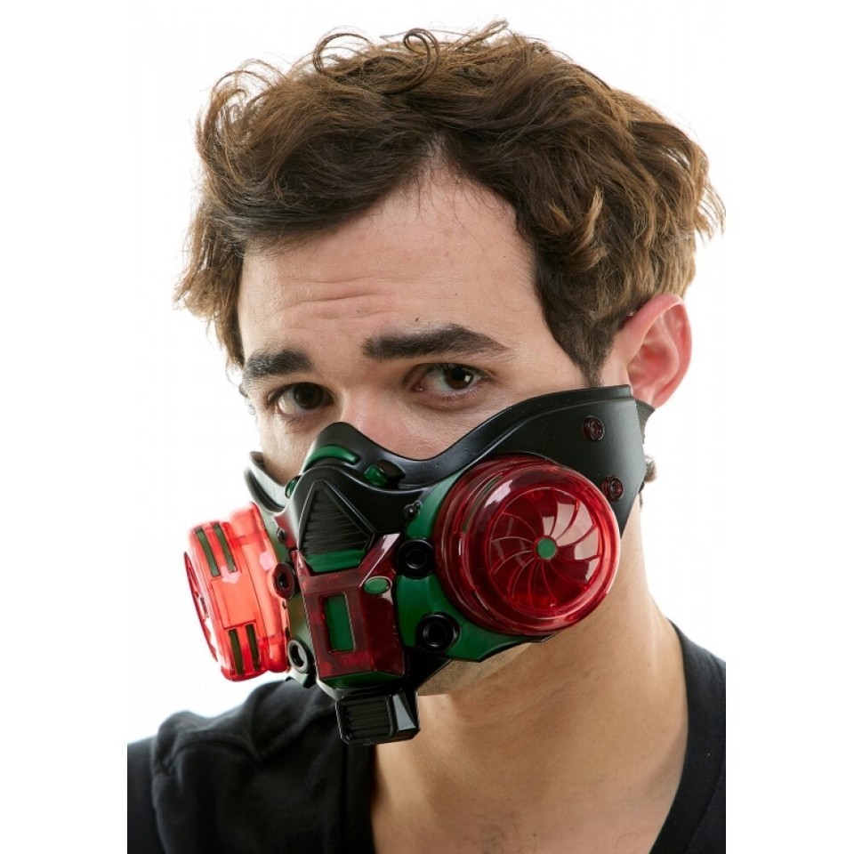 Cyberpunk Mask Light Up Half Face Shield (Black/Red/Green) Hackers ...