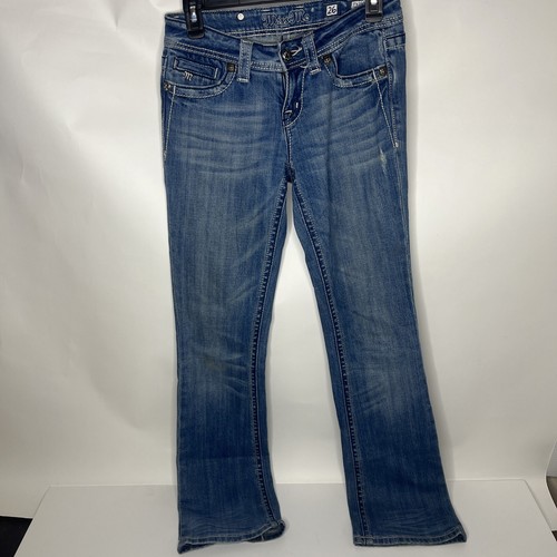 Miss Me Jeans Womens 26 (30x34) Blue Boot Cut Low Rise Distressed JP4369