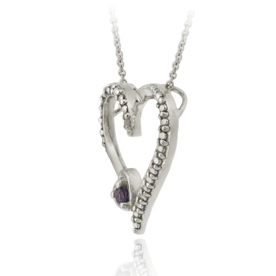 925 Silver Amethyst & Diamond Accent Heart Necklace - Image 2 of 3