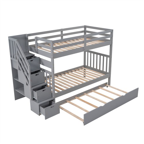 Estevon - Twin Over Twin Bunk Bed With Storage - Gray Oak