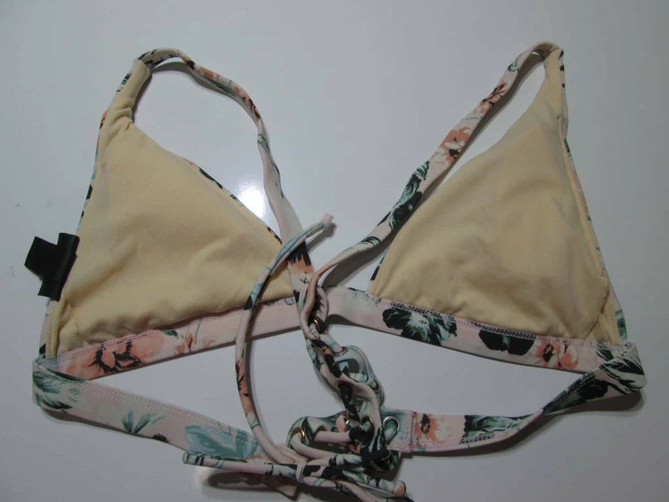 L.A. Hearts Womens Size M Bikini Top Beige Floral Racerback Adjustable Swimwear - Image 2 of 4