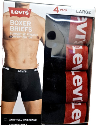 Levi's Men's 4PK STRETCH COTTON BOXER BRIEFS- ANTIROLL WAISTBAND, LG-NEW-FSHIP