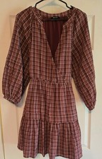 Madewell Seer Pucker Plaid Dress Tiered Balloon Sleeve Boho Sz S cottagecore