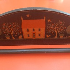 Vintage Retro 70s Long Wooden Towel Rail Cottage Country Garden Print Wall Decor