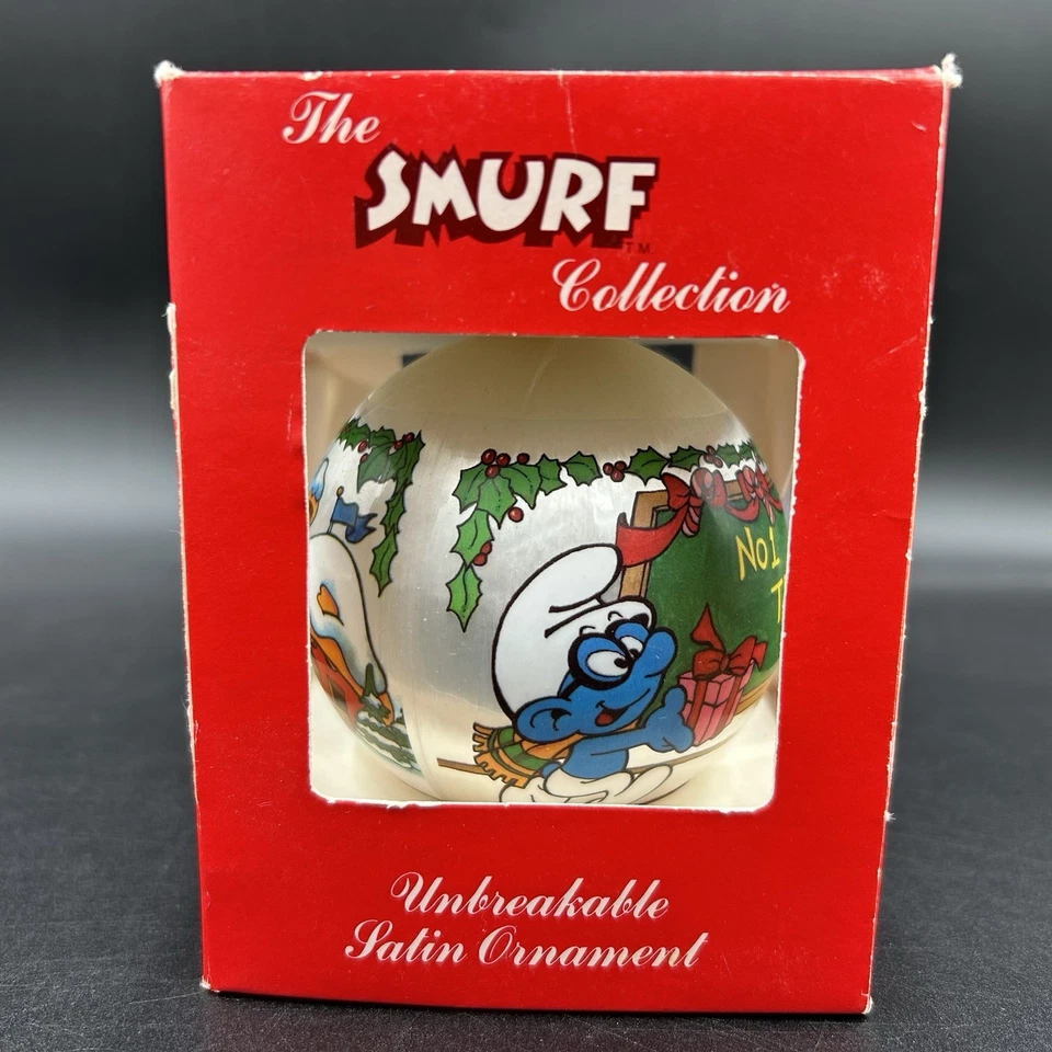 Pitufo 1982 adorno de Navidad Nº 1 bola de satén para profesor Wallace Berrie con caja Foto 3 de 4