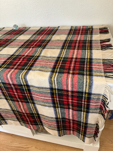 "Manta a cuadros de lana House of Scotland 65"" X 56"" roja crema amarilla" - Imagen 4 de 5