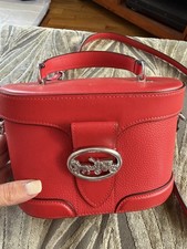 Coach Red Pebbled Crossbody Bag Top Handle Turn Lock Silver Hardware Strap
