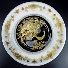 Hutschenreuther Porzellan Wandteller Gold- & Kobaltdekor PFAU Vintage 27,5cm