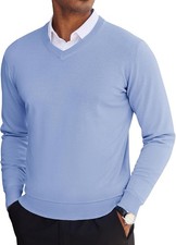 Men's V Neck Lightweight Knitted Pullover Sweater Casual Soft Fit for Fall Winte
