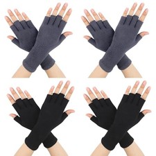 Pangda Knit Fingerless Gloves Winter Wrist Half Finger Stretchy 4 Black,grey
