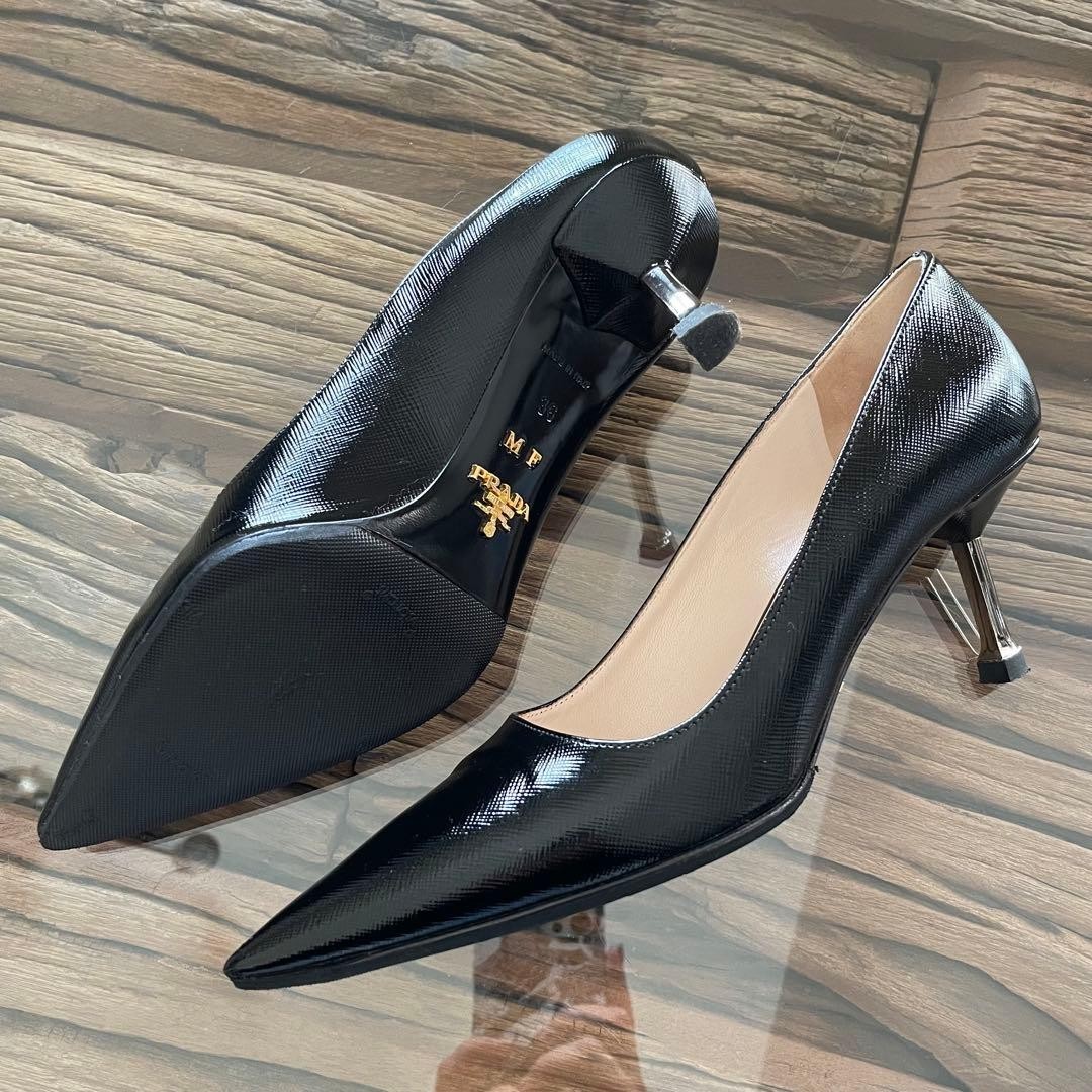PRADA Shoes Pumps Heel EU 36.0 US 6.0 Leather Black Used Authentic From Japan