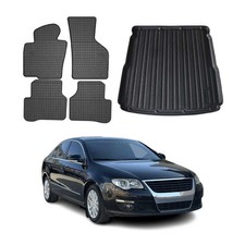 Fußmatten & Kofferraumwanne Set für VW Passat 2005-2010 Obere Gummi Schwarz 5x