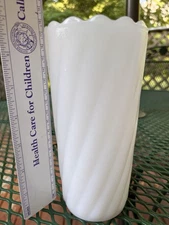 Vintage E.O. Brody Co Milk Glass Swirl Vase 7 Scallop Top 7 Inches High Pretty