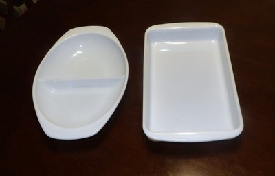 Pyrex Opal White Baking Set of 2 - 232 Lasagna Pan 1083 Divided Dish