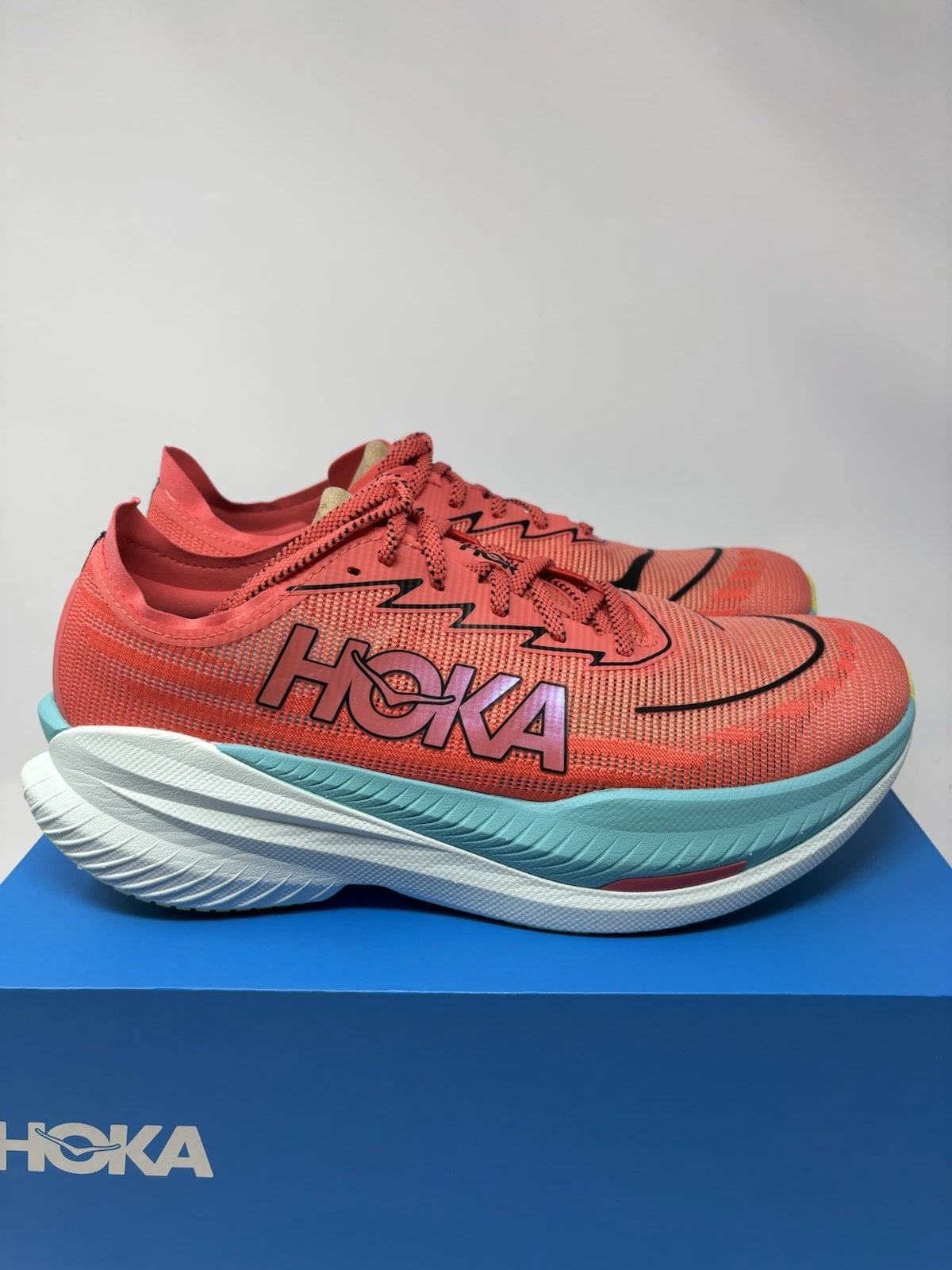 Hoka One One Mach X 2 1155119-GFRT Grapefruit Coral Red Blue Men’s Size