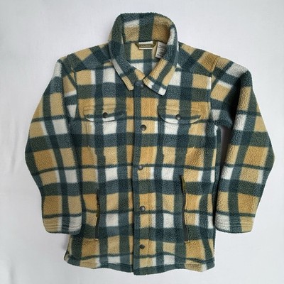L.L. Bean Kids Plaid Jacket Green Yellow White Snap Pockets Size L6-7