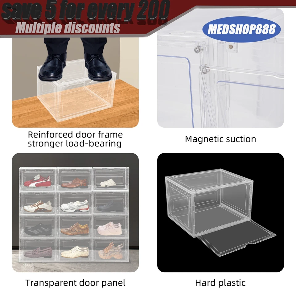 12PCS Shoe Storage Boxes Clear Stackable Shoe Organizer Container Clear Shoe Box - Image 3 of 4