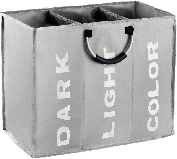 WäSchesortierer Faltbar 3 FäCher 90L 60×32×49Cm FüR Hell Dunkel WäSche Grau-image