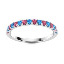 925 Sterling Silver 2MM Round Pink Topaz  Swiss Blue Topaz Half Eternity Ring