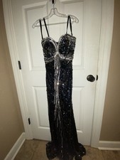 Black Sequin Beaded Strapless Sweetheart Formal Long Gown Dress