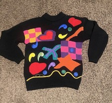 80s/90s Colorful Geometric Abstract Knit Sweater Women  s Size M Vintage