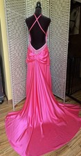 Super Sexy Jovani Pink 100% Silk Rhinestone Crystal Gown Size 6 90’s Vintage