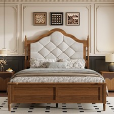 Queen Size Bed Frame Upholstered Headboard Panel Foot Board Vintage Mid Century